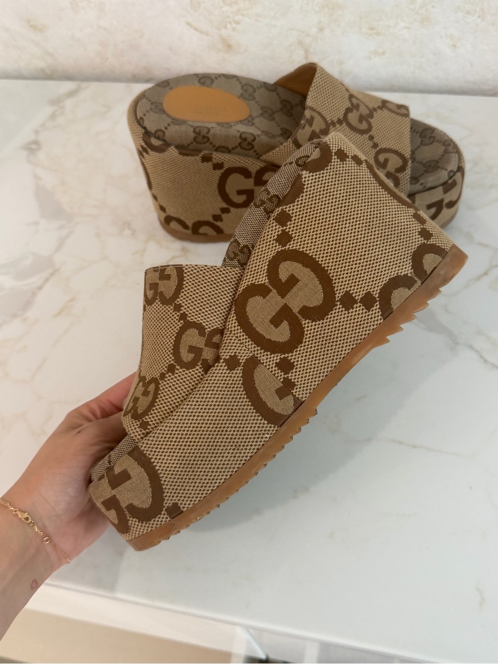 Gucci Brown Monogram GG Canvas Platform Wedges - Picture 7 of 7